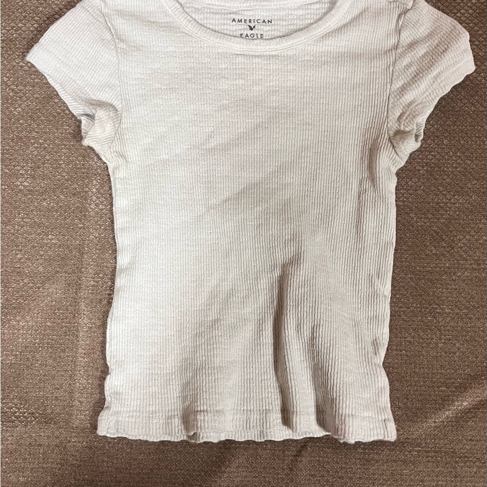 American Eagle Off-White Ribbed Top XS